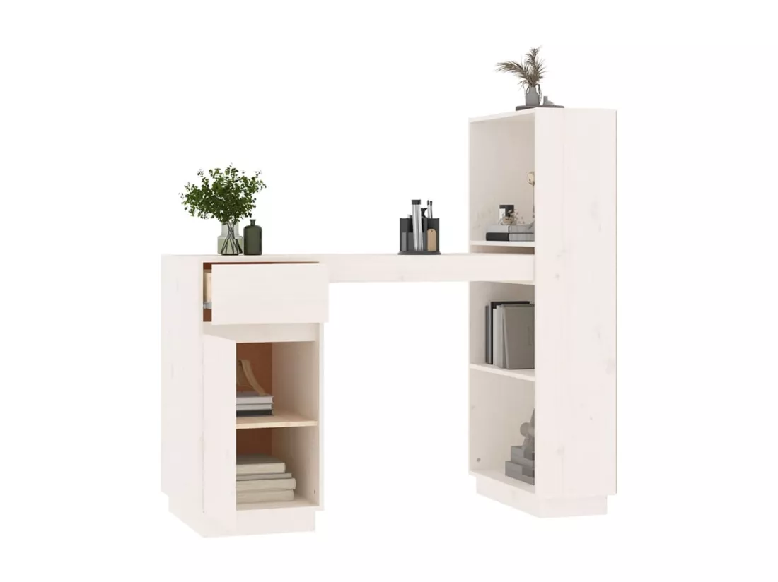 Bureau Blanc 110x53x117 cm Bois massif de pin