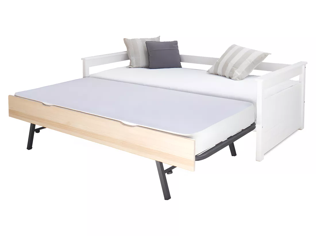 Lit banquette gigogne 80x200 cm bois massif blanc et bois IZAO
