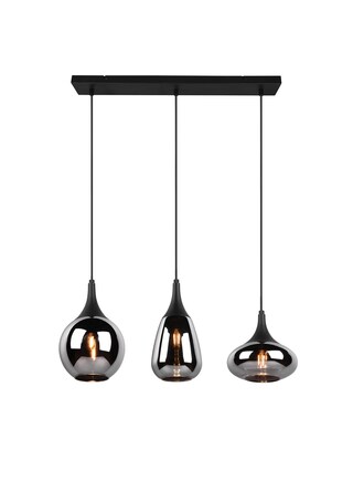 Retrofit Balkenpendel Lumina 3-flammig schwarz 68x19cm 150cm Metall Glas chrom bedampft