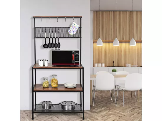 Etagère pour four à micro-ondes support avec 11 crochets et 1 panneau en grille rangement