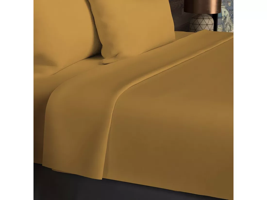 Drap plat en coton 57 fils 240x290 cm UNI moutarde, par Soleil d'ocre