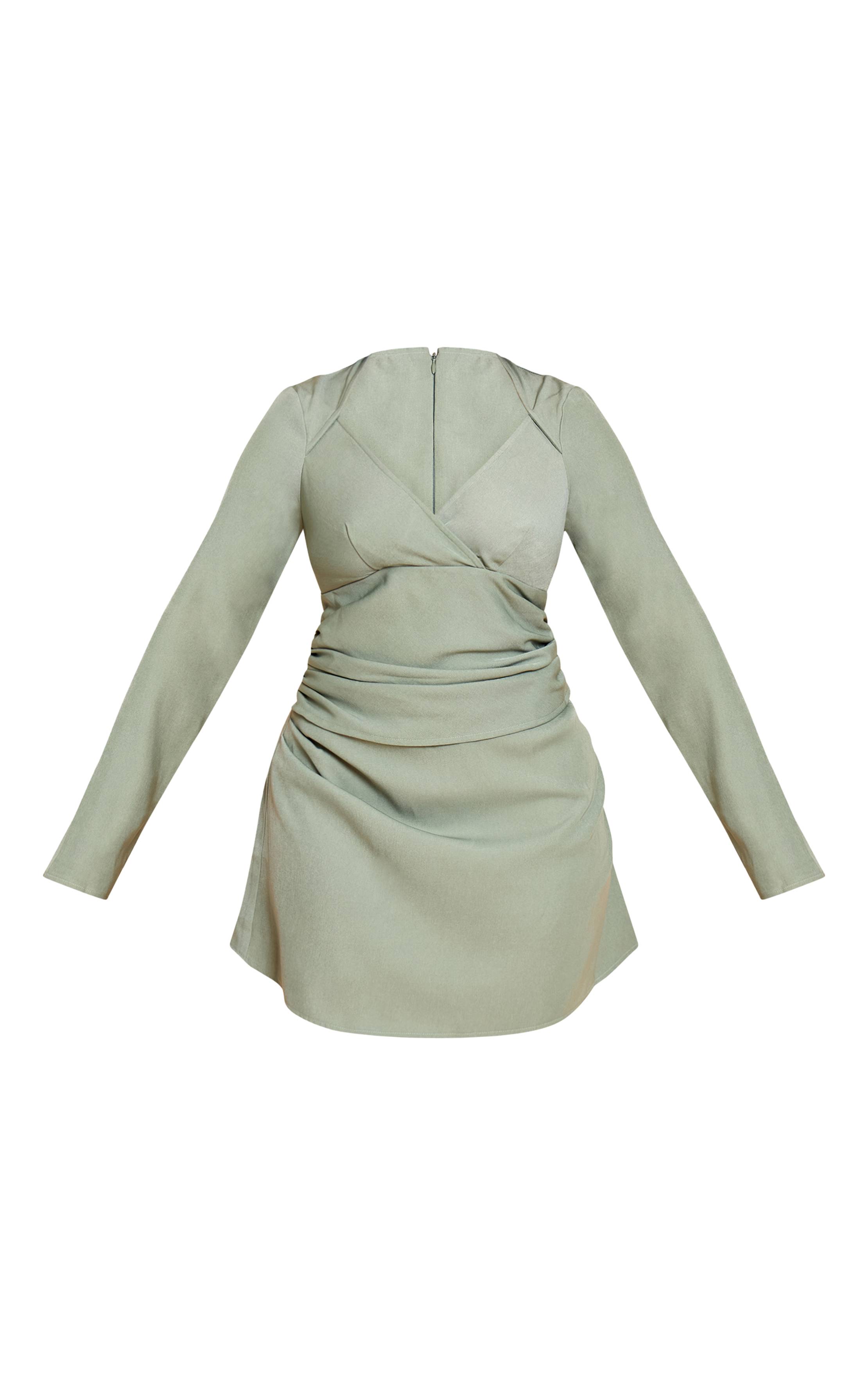 Vert Olive Robe Mini Évasée Ajustée Tissée À Encolure Carrée Avec Fronces Latérales Shape