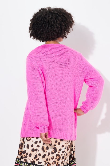Strickjacke, Straight Fit, Ballonärmel