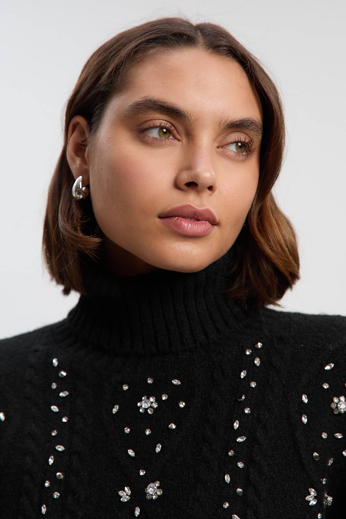 KarenMillen Robe synthétiquell Courte en Maille Torsadée Ornée de Mélange de Laine