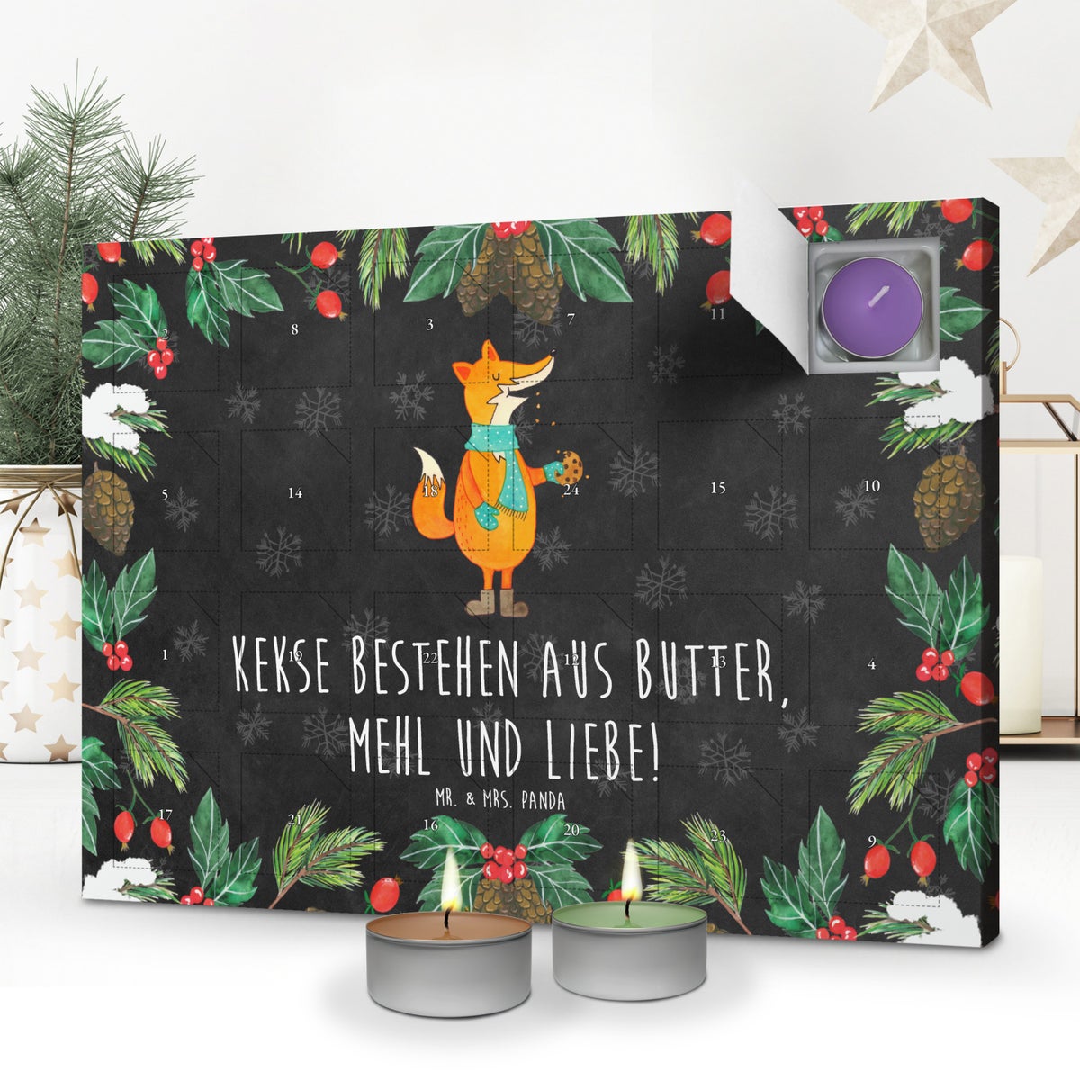 Mr. & Mrs. Panda Geurkaars Adventskalender Voskoekje - Zwart