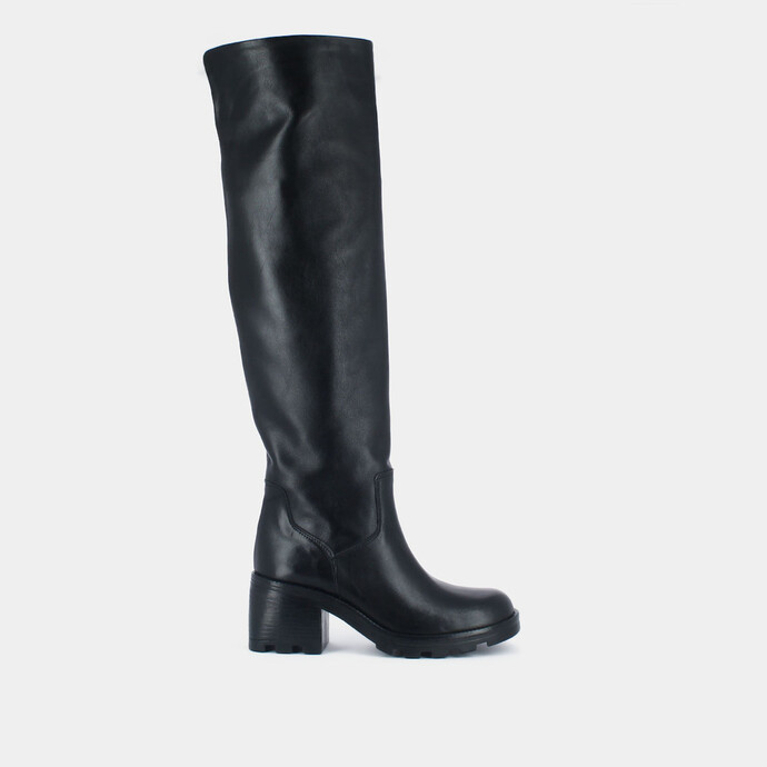 Bottes à talons et semelles crantées  en cuir noir
