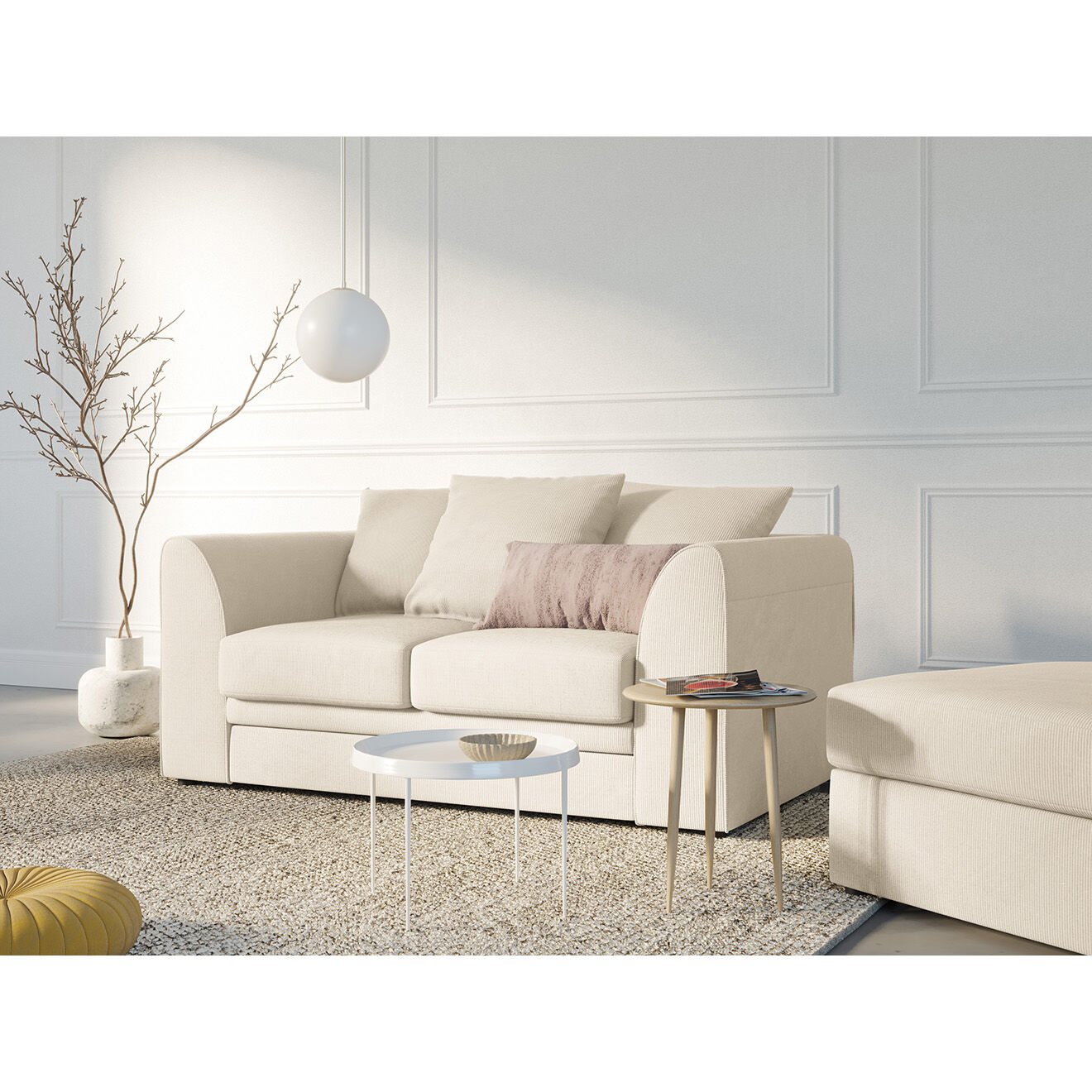 Mazzini Sofas Canapé Quince Velours côtelé 2 Places beige clair - 150x92x80 cm