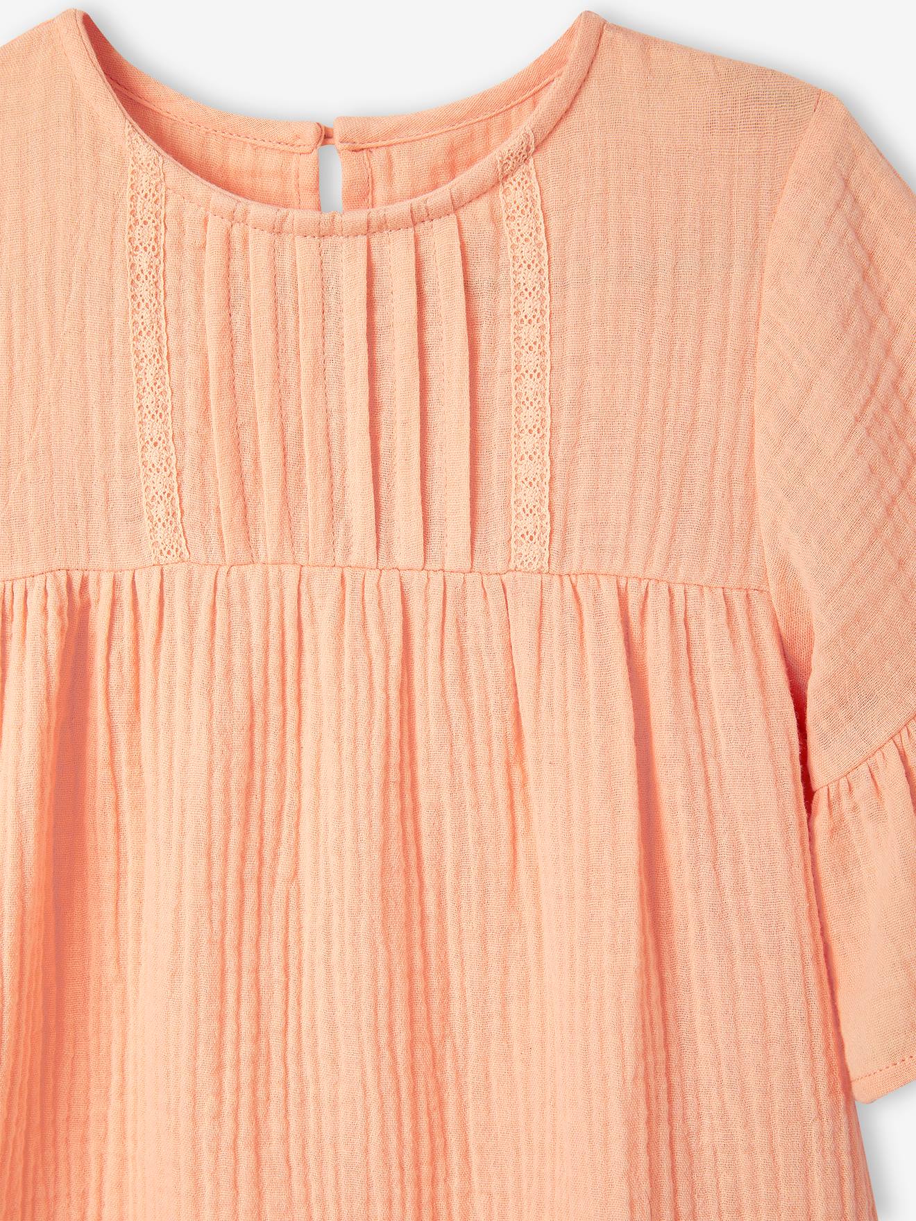 Vestido rosa framboesa em chiffon de algodão para meninas