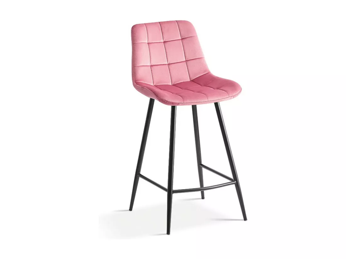 Chaise de comptoir JUTE – Velours rose – Pieds en métal – Hauteur 95 cm – Style contemporain