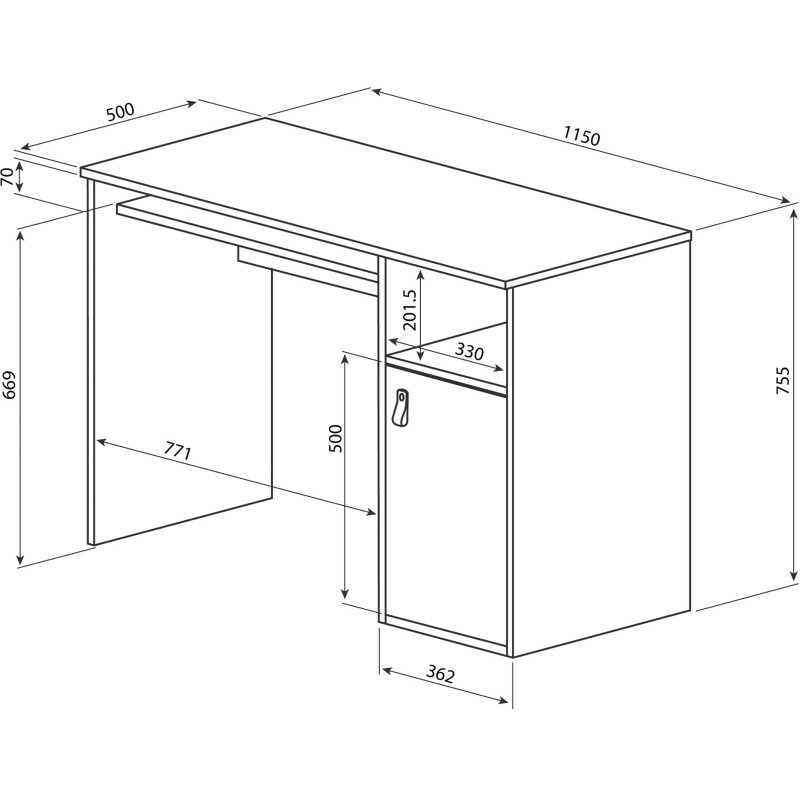 Bureau Oxford chêne 115 x 50 cm avec caisson
