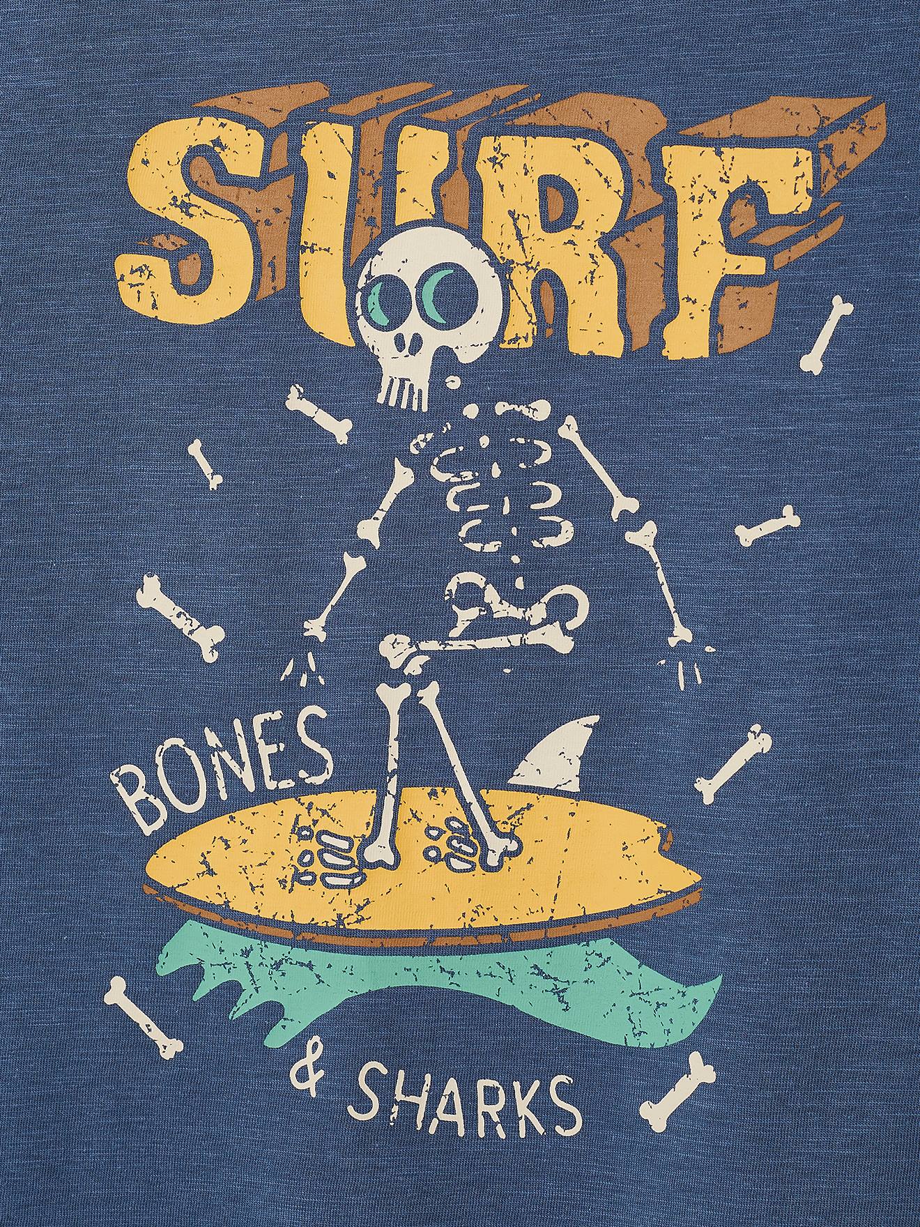 Camiseta com estampa gráfica, para meninos, azul escuro liso com motivos.