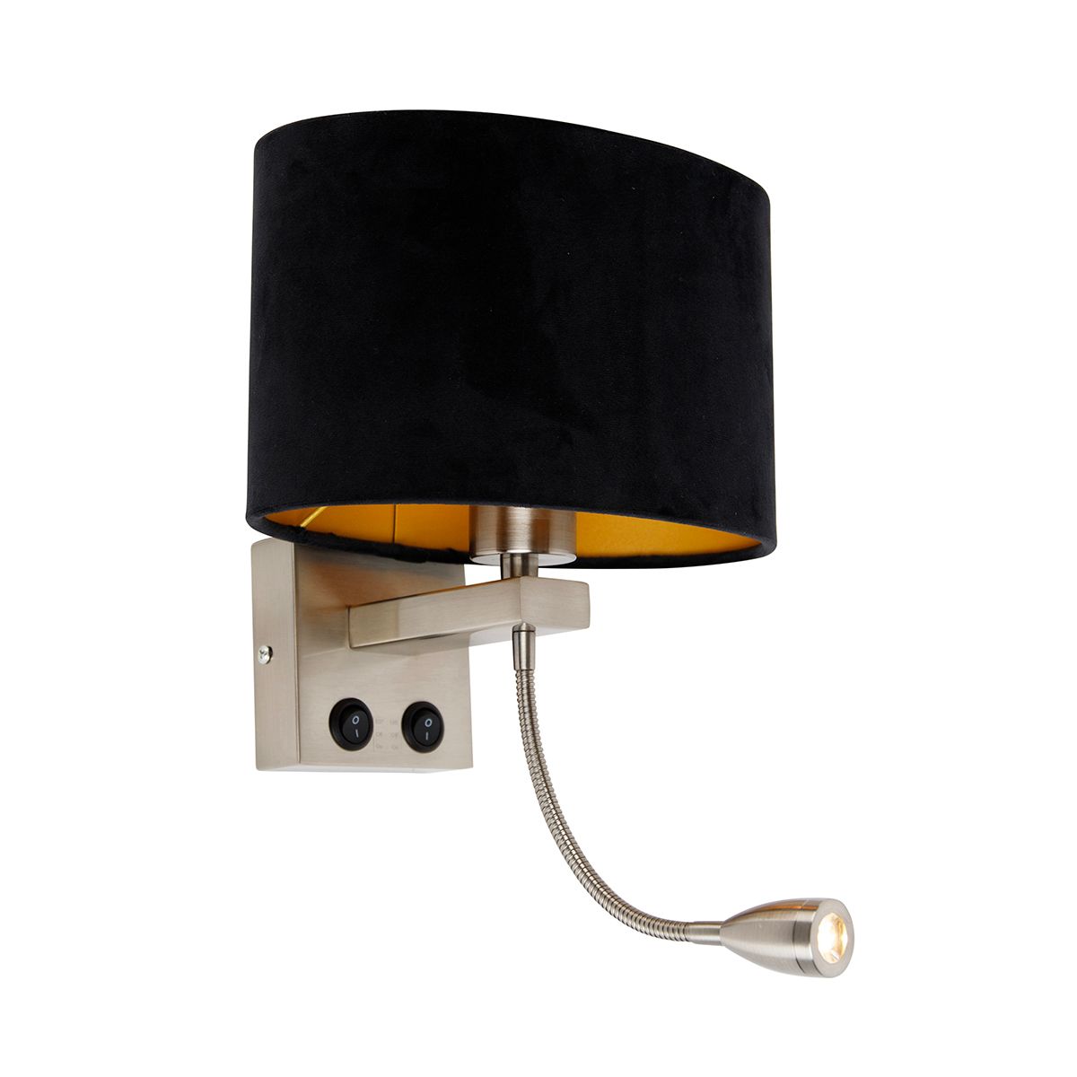 Wandlamp staal met ovale velours kap zwart 25cm - Brescia Combi