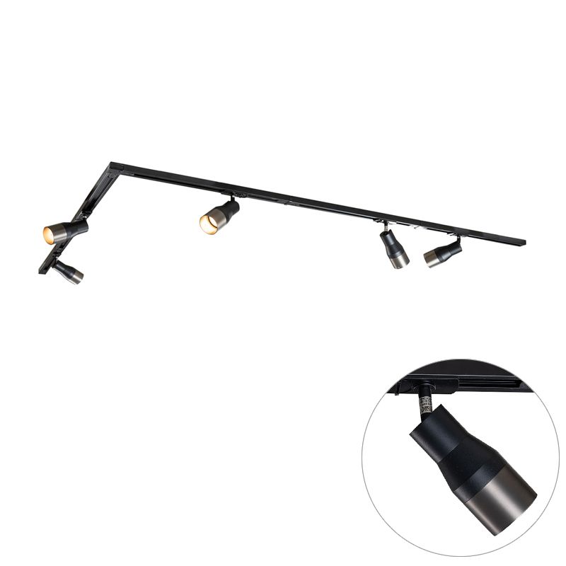 Modern railsysteem met 5 spots gunmetal 1-fase - Iconic Kohua
