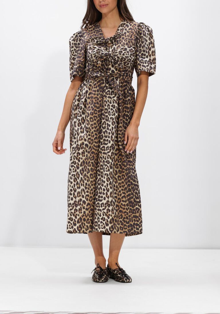multi ganni maxi jurk printed cotton tie strap midi dress