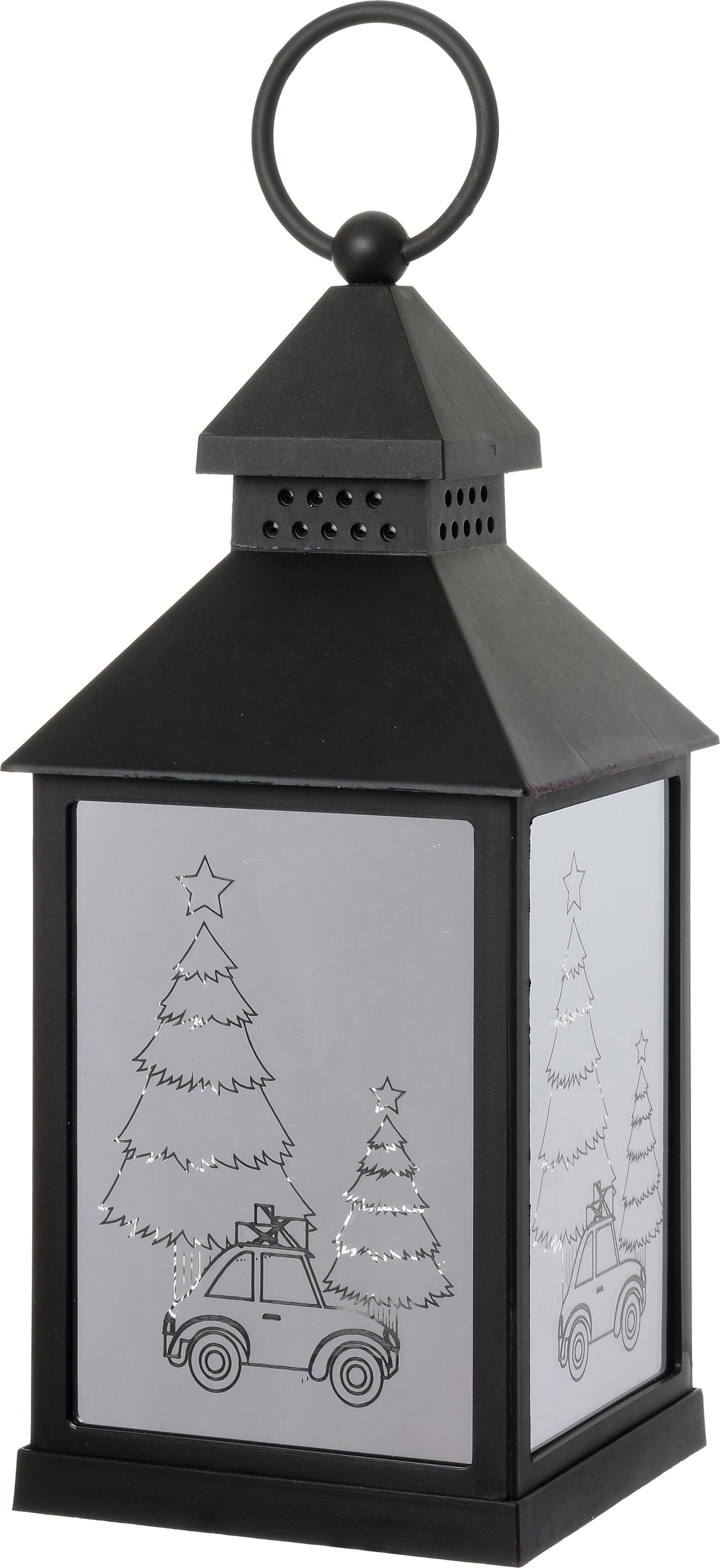 Intratuin lantaarn Hetty kerstbomen met LED verlichting zwart 10 x 10 x 24 cm