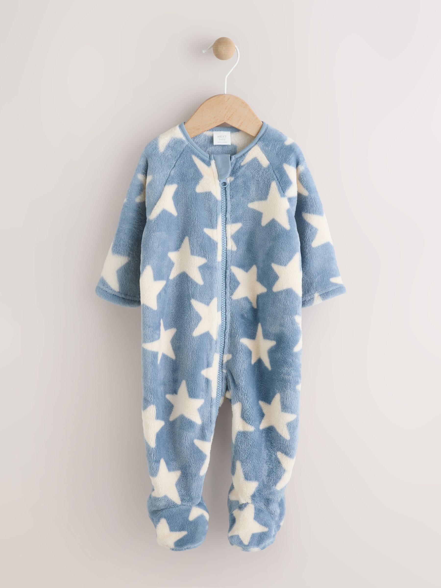 Blauw met sterrenprint - Fleece babypyjama