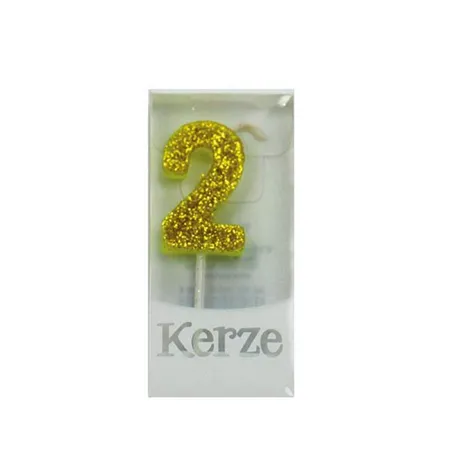 Trötsch Zahlenkerze 2, gelb glitzer, 3x2x1cm