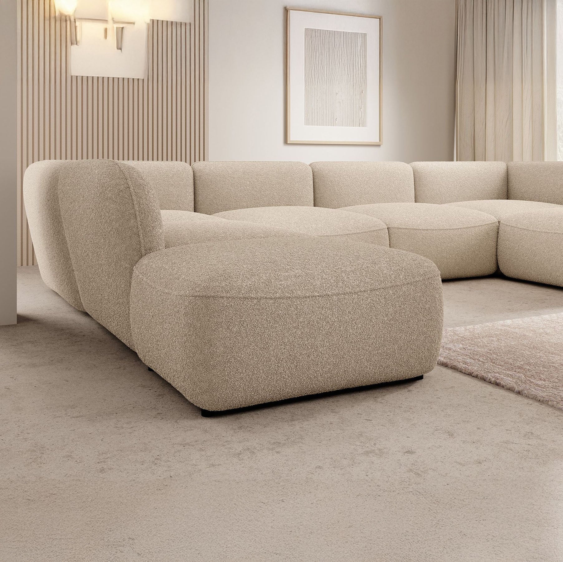 Caesar - Hoekbank 5-zits met chaise longue - Teddystof beige - Links - 372x218x75 cm