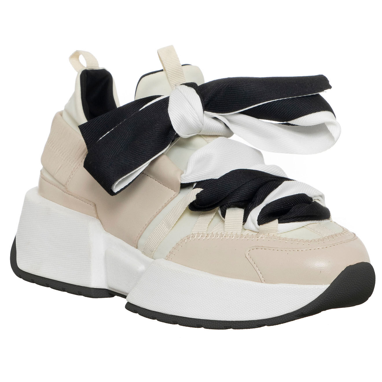 Loretta Pettinari Sneakers en Cuir & Toile Lorena beige/rose/noir - Plateforme 5 cm