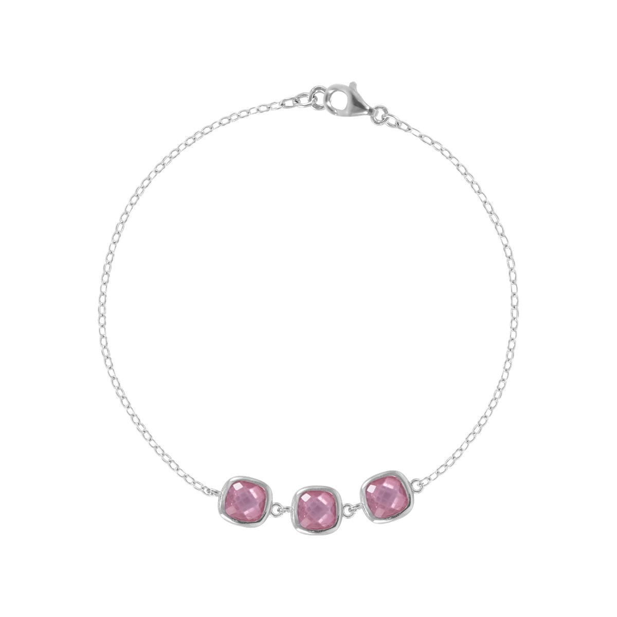 Bracelet en argent 925 rhodié avec oxydes de zirconium rose
