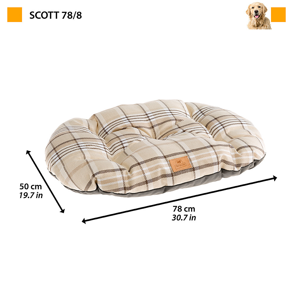Coussin rembourré pour chiens et chats scott 78/8, double-face, écossais, velours doux, lavable, bleu