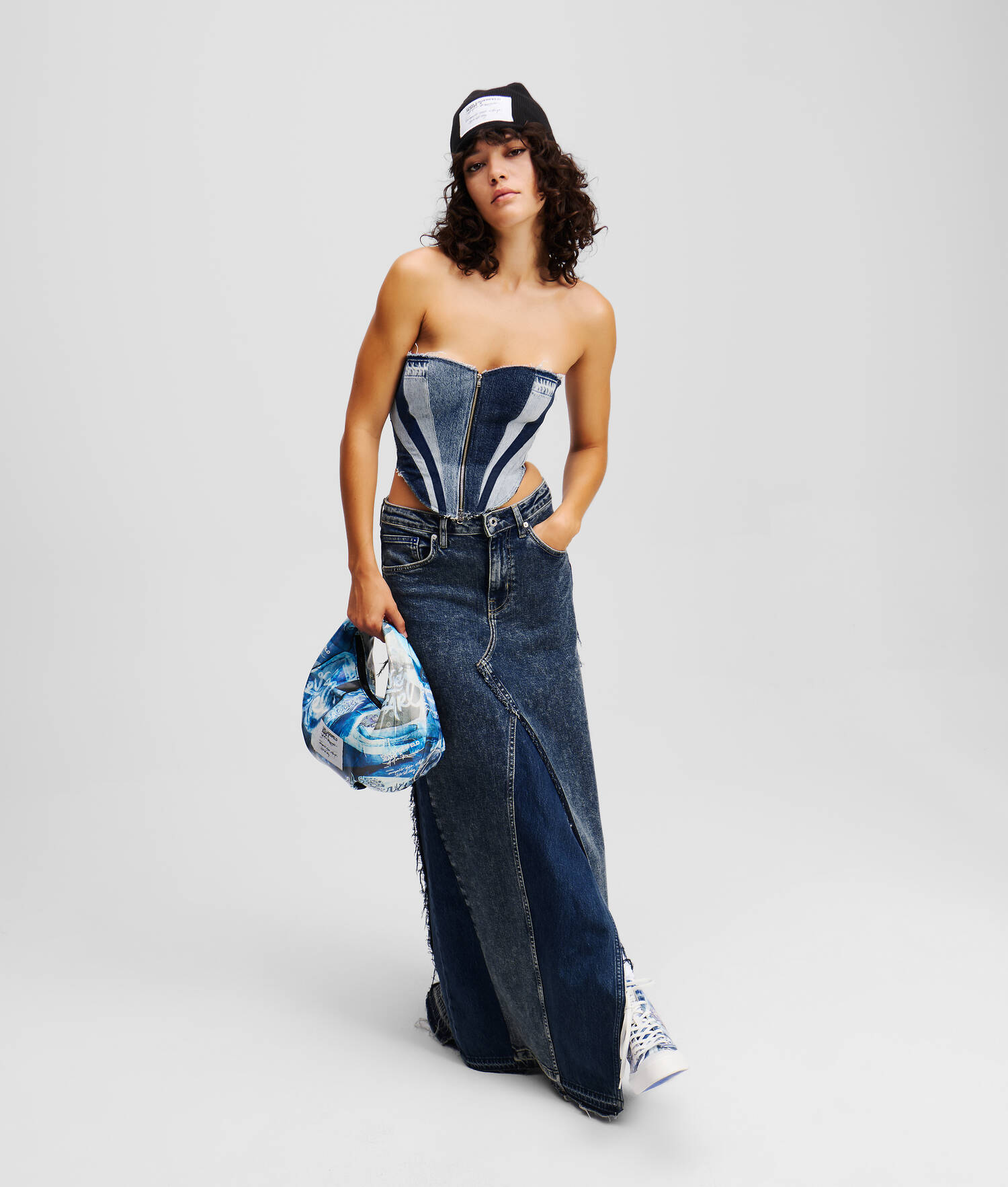 BUSTIER EN DENIM KLJ X ATELIER RESERVÉ - Bleu patchwork