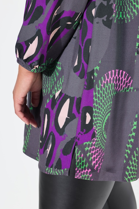 Bluse, Alloverdruck, Hemdkragen, Langarm