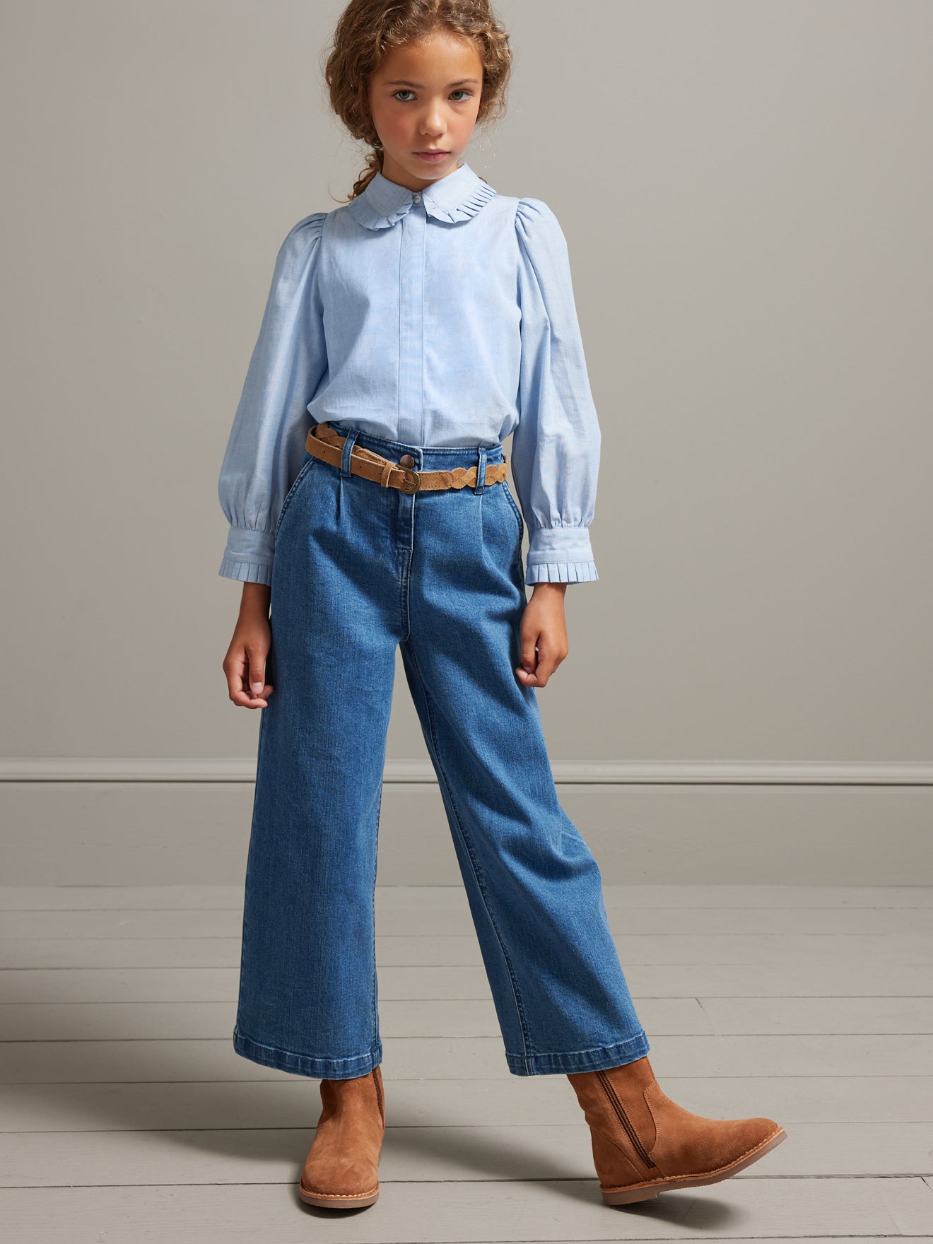 Chemise Fille maxi col plissé