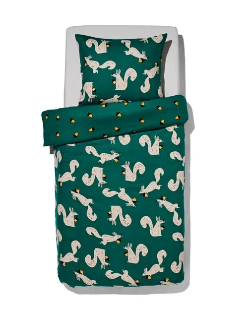 housse de couette enfant - flanelle - 140 x 200 écureuil vert