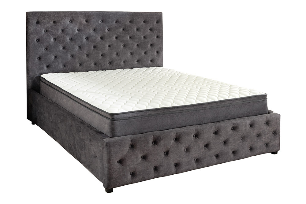 Boxbett PARIS 180x200cm grau Samt mit Stauraum inkl. Matratze und Topper