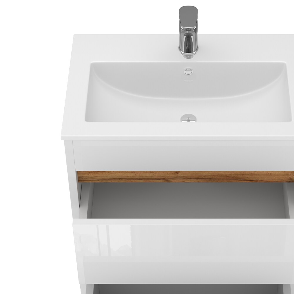 Vicco Waschbecken mit Unterschrank Detmold 60 cm breit, Waschtisch stehend Weiß
