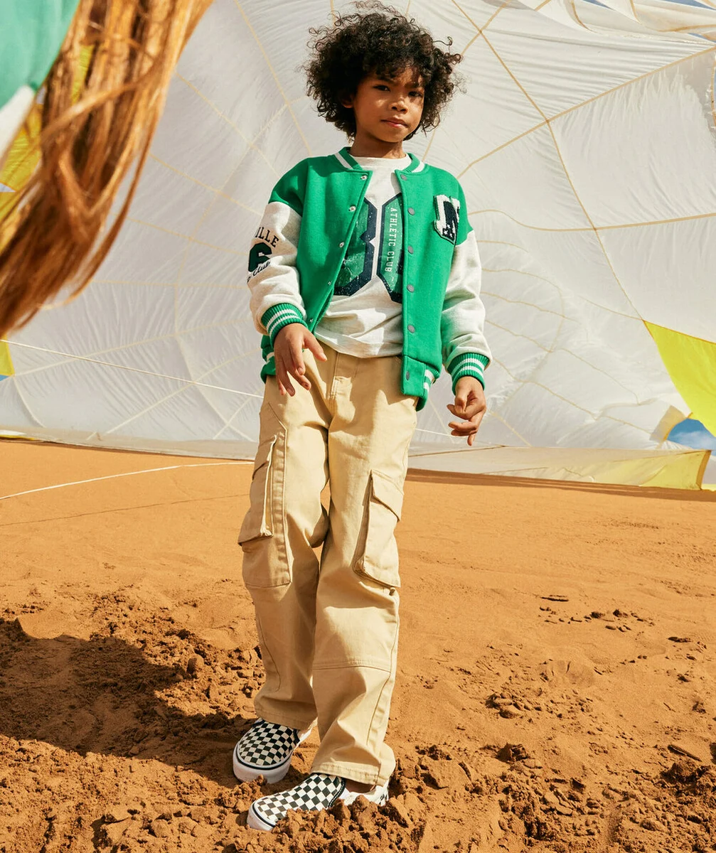PANTALON BAGGY GARÇON BEIGE AVEC POCHES CARGO