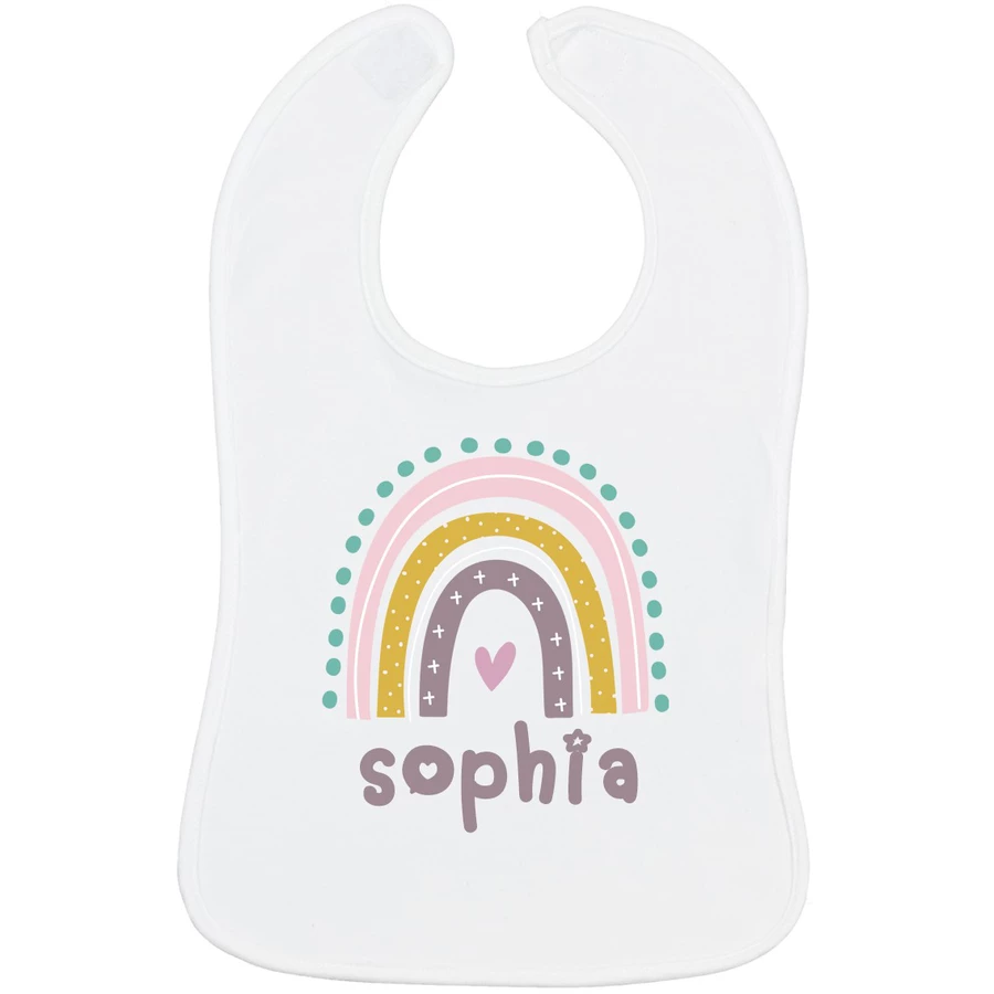 Schnullireich Baby Lätzchen mit Namen Rosa Regenbogen Weiß