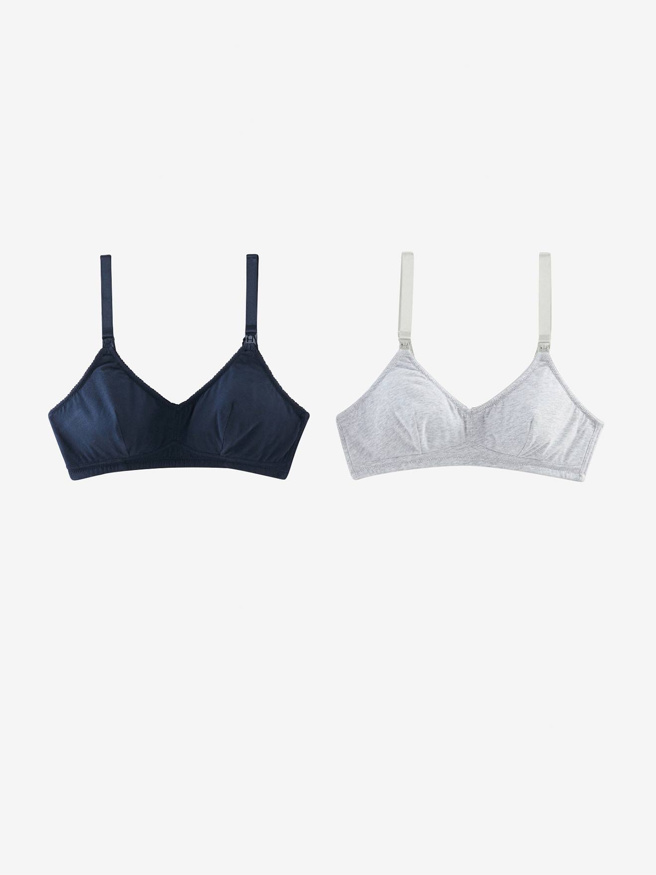Conjunto de 2 tops de sutiã de amamentação em algodão leve, cor azul escuro lisa.