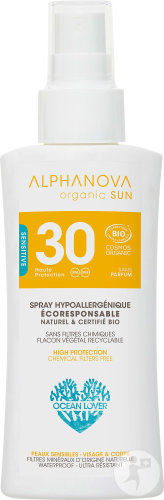 Alphanova Sun Spray Hypoallergénique IP30 Format Voyage Bio 90g