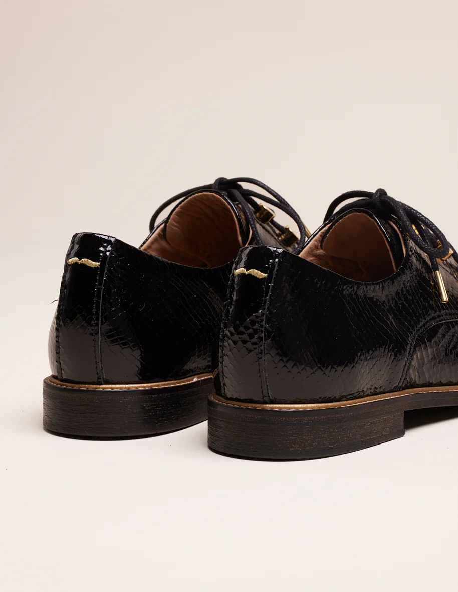 Derbies Denise - Cuir python verni noir