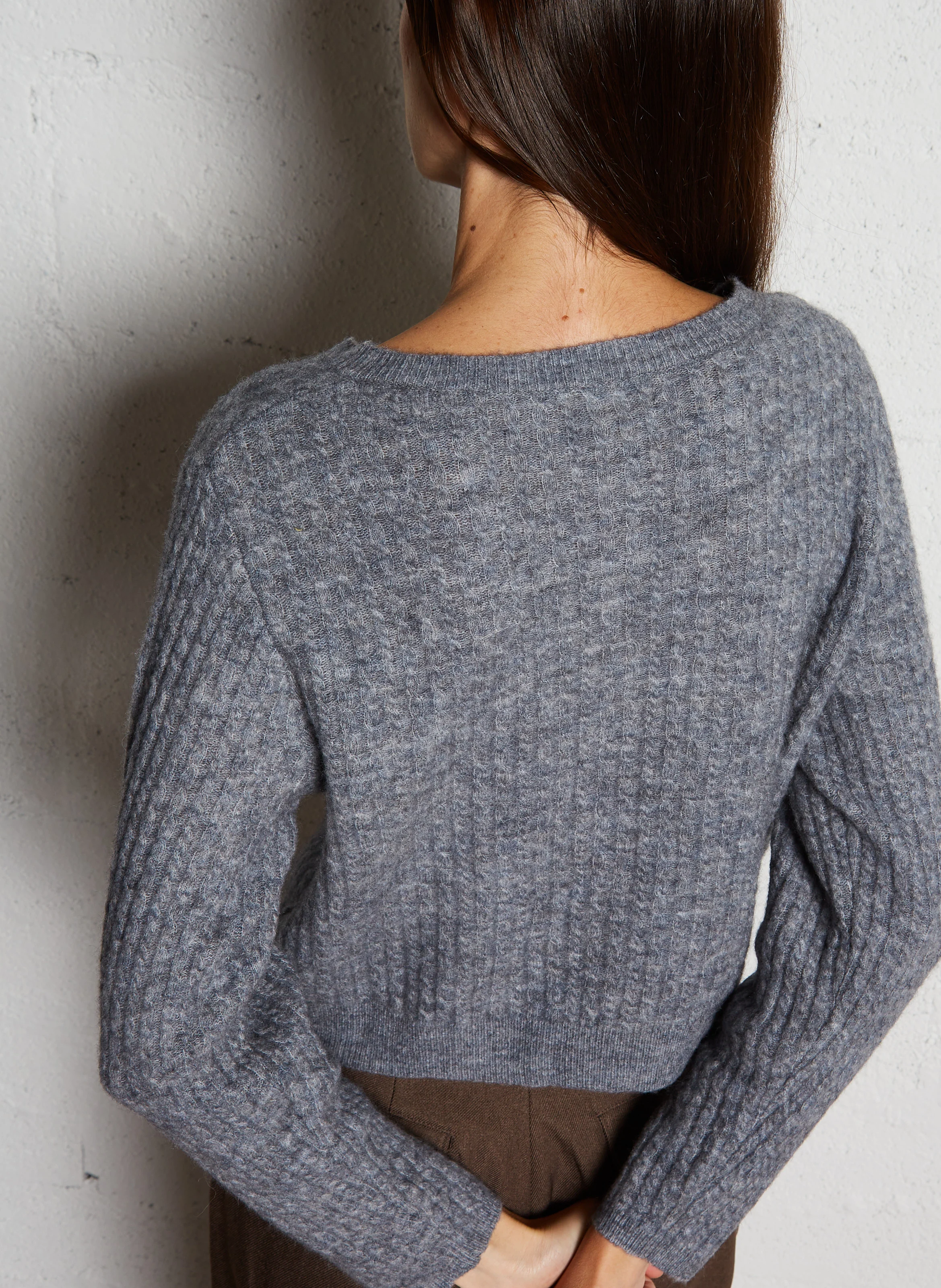 GEMINI - Gilet droit col rond en laine mélangée | Noir