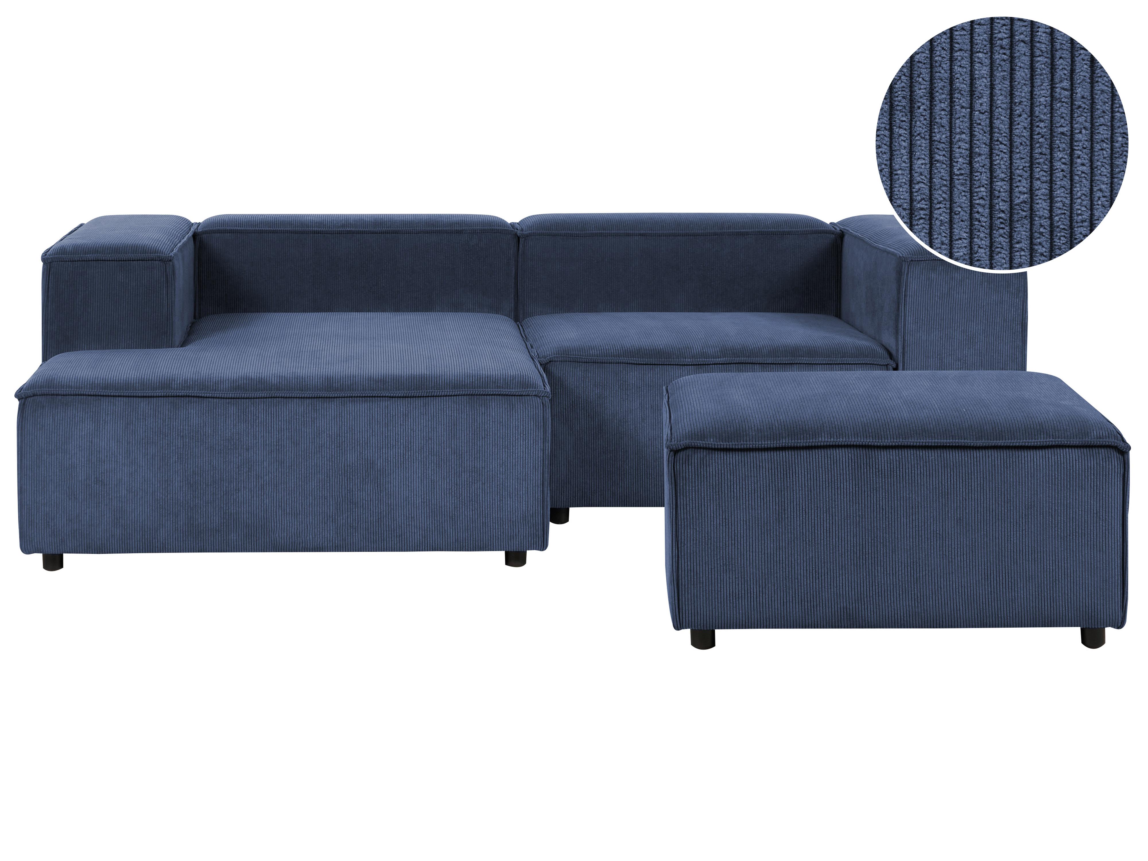 Modulaire hoekbank 3-zits ARDAL Corduroy Donkerblauw met ottomaan rechtszijdig