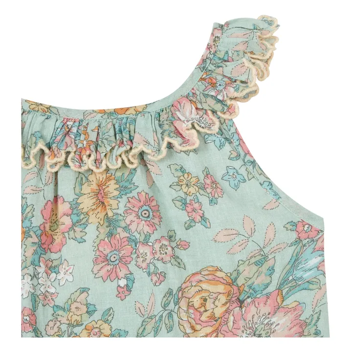 Louise Misha Top Coton Bio Fleuri Zelie | Vert d'eau