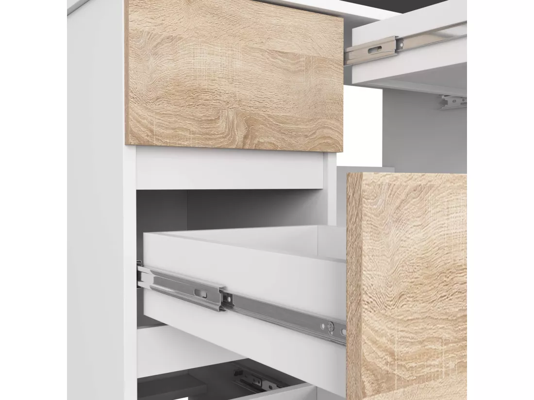 Bureau d'ordinateur AKORD gauche A7 Blanc 90 cm 4 tiroirs façade Chêne Sonoma 90x50x77 cm