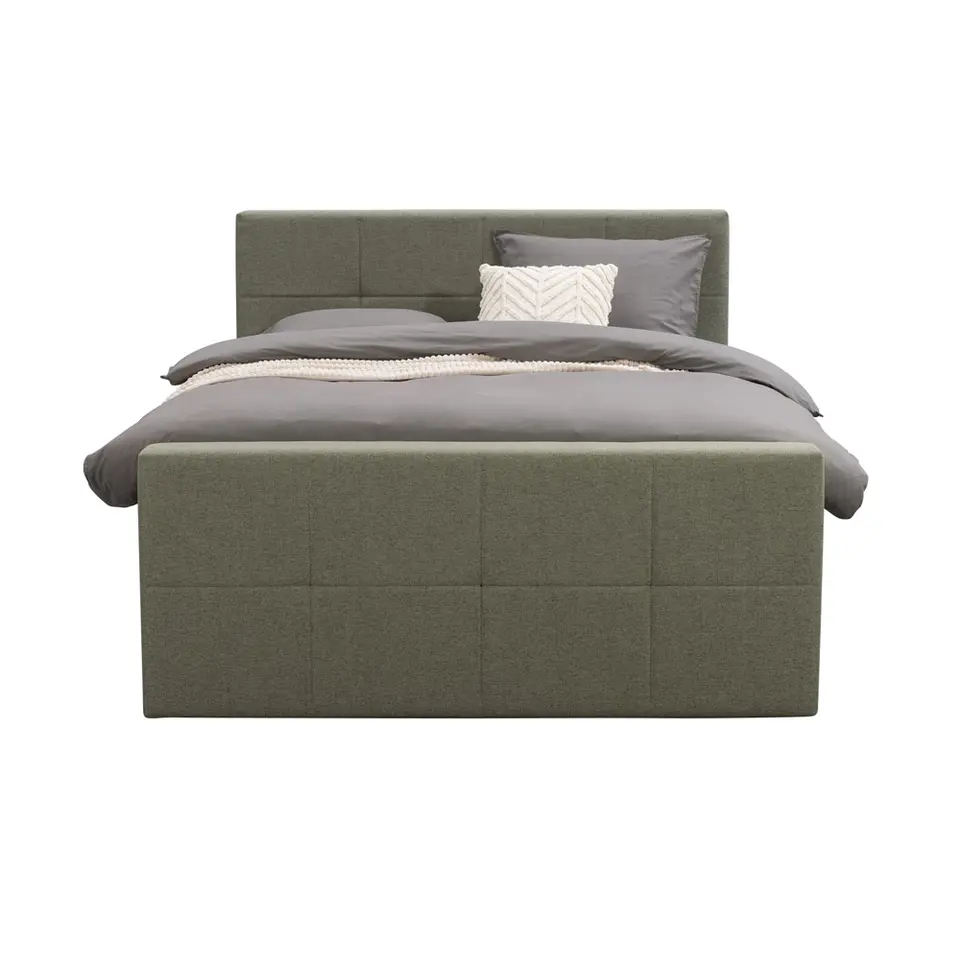 Boxspring met voetbord Liv geblokt - groen - 180x200 cm - slanke poot