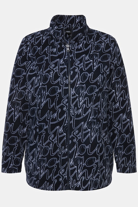 Zip-In-Fleecejacke, Schriftmuster, Stehkragen, recycelt