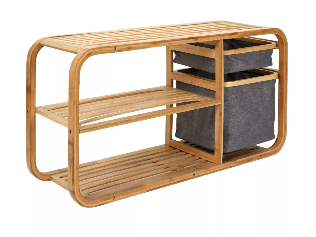 Banc Rangement Bambou Gris, Marron