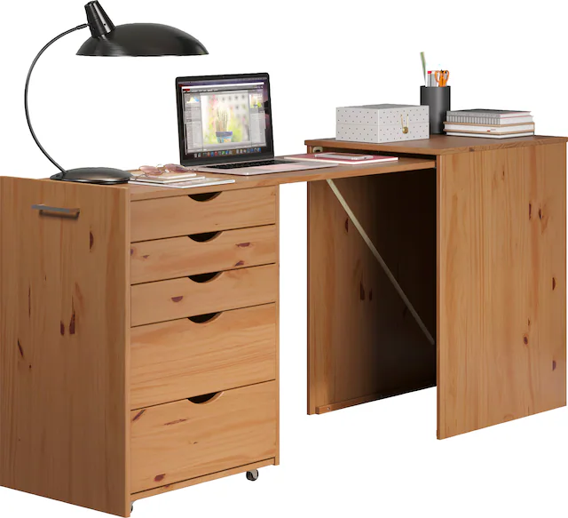 INTER-FURN Regal-Schreibtisch »Voltera« 1 Stk. tlg. kleiner Massivholz Schreibtisch, gross ausziehbar von 57 zu 164 cm