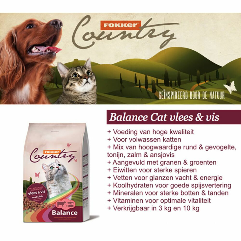Fokker Country Balance Kattenvoer Vlees & Vis10 kg