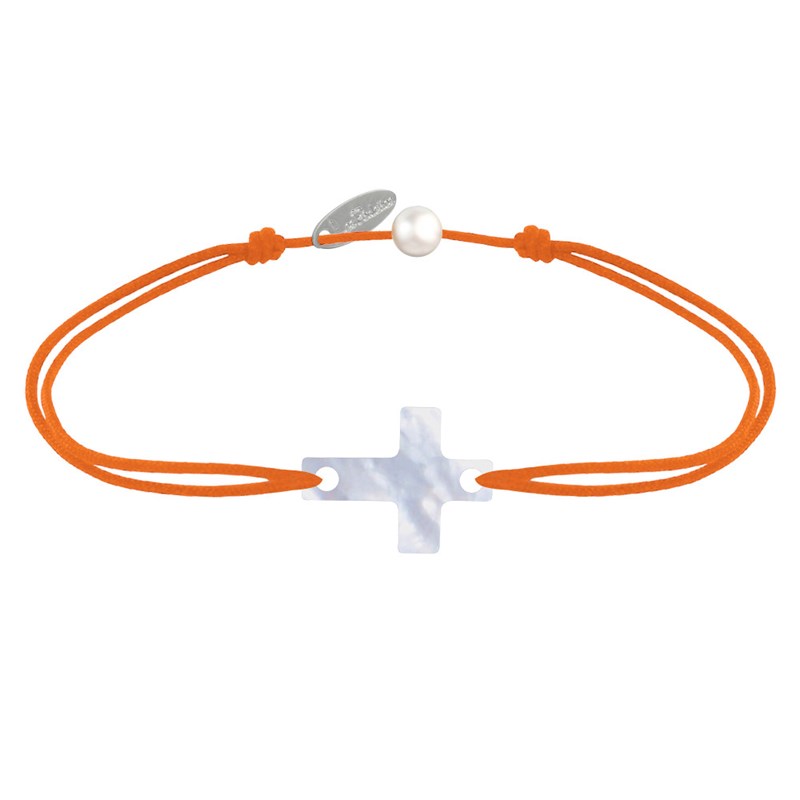 Bracelet Lien Petite Croix en Nacre - Orange