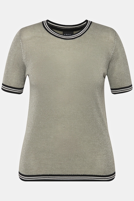 T-Shirt, Metallic-Effekt, Streifen, Rundhals, Halbarm