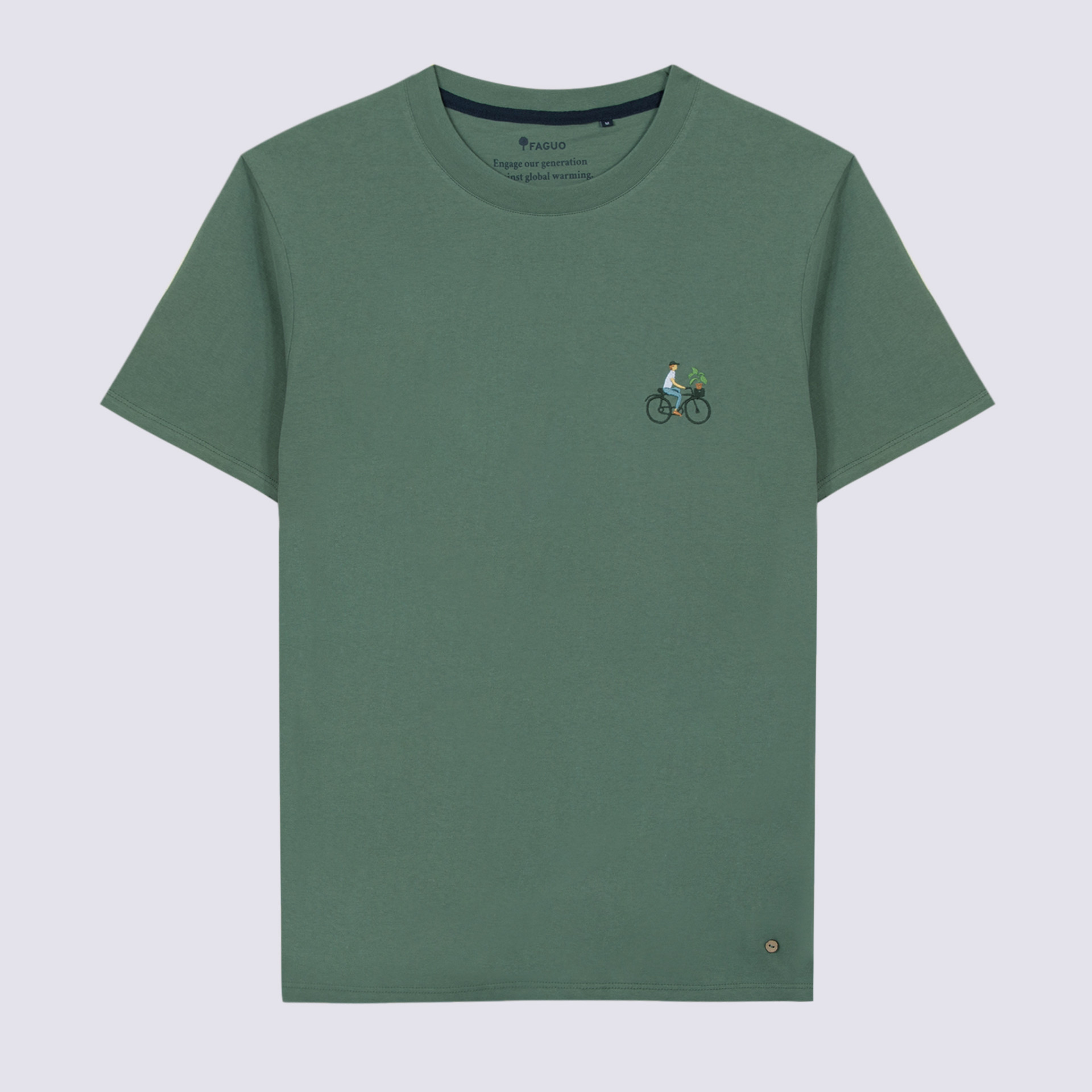 T-shirt col rond vert broderie vélo coton et coton recyclé - modèle Arcy