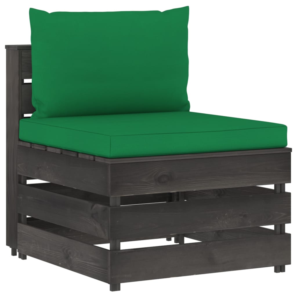 Salon de jardin meuble d'extérieur ensemble de mobilier 6 pièces avec coussins bois imprégné de gris