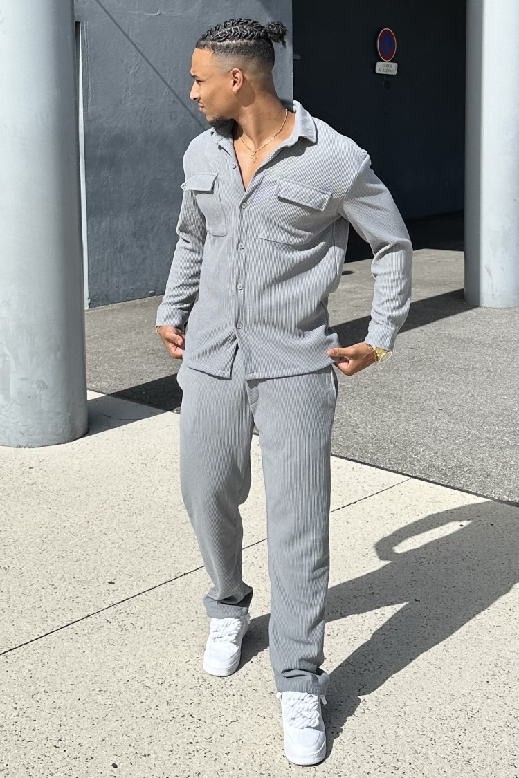 Ensemble 2 pièces chemise + pantalon gris